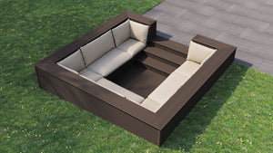 Classic™ Square Sunken Seating Area | Dark Brown  OVAEDA® Composite Decking & Porcelain Paving   
