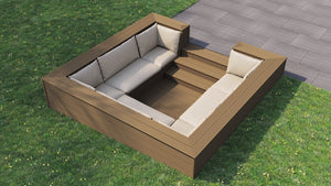 Classic™ Square Sunken Seating Area | Light Brown  OVAEDA® Composite Decking & Porcelain Paving   