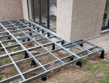 Tectonic® Modular Steel Paving Subframe 100mm Deep OVAEDA® Composite Decking & Porcelain Paving