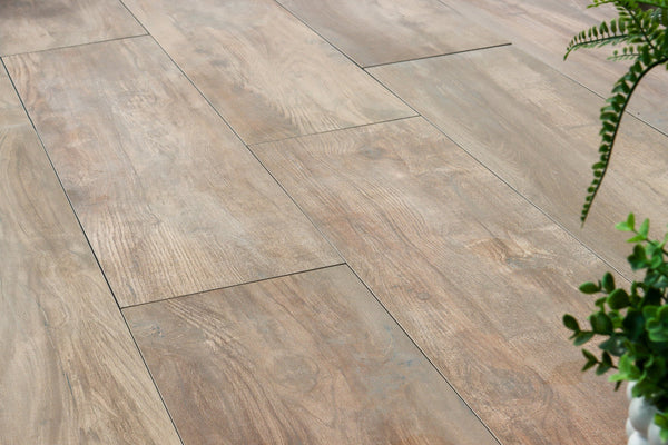 Alva™ | Dark Brown Wood Effect Porcelain Paving Tiles (30x120x2cm)  Tile Space   