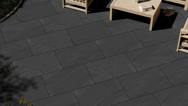 Bearsden™ | Black Stone Effect Porcelain Paving Tiles (60x60x2cm)  MPG Stone   