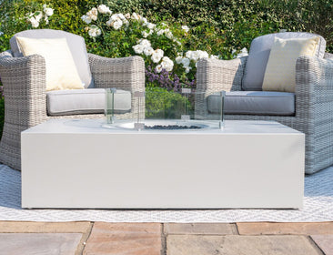 127x77cm Rectangular Fire Pit
(includes glass surround, and fire stones) | Pebble White  Maze   