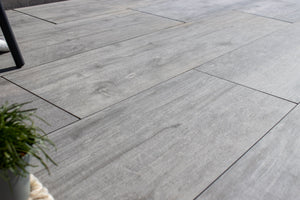 Alva™ | Light Grey Wood Effect Porcelain Paving Tiles (30x120x2cm) Woodgrain Plank Porcelain Tile Space   