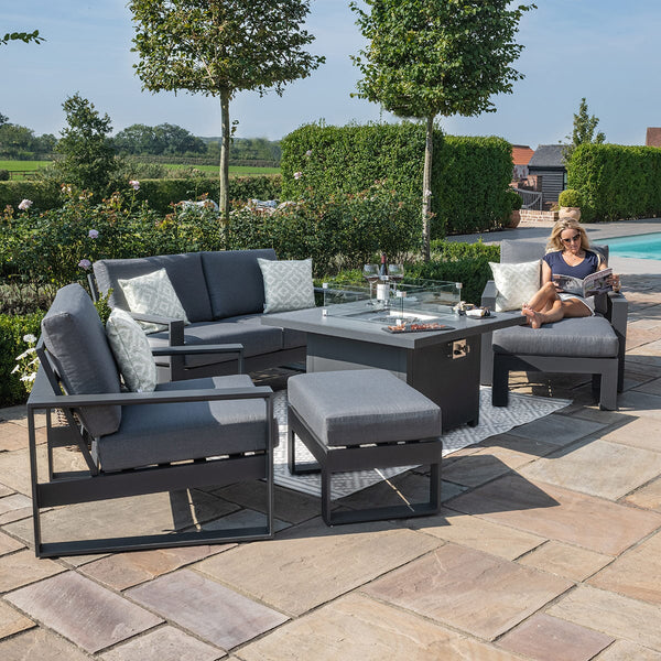 Amalfi 2 Seat Sofa Dining Set with Square Fire Pit Coffee Table
(includes x2 footstools) | Grey  Maze   
