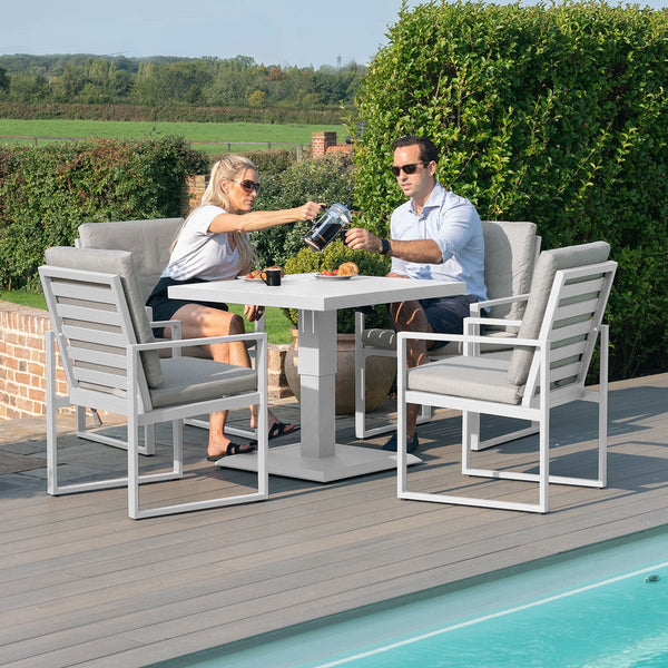 Amalfi 4 Seat Square Dining Set with Rising Table  | White  Maze   