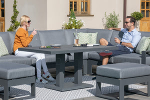 Amalfi Large Corner Dining with Square Rising Table and Footstools 
(includes 2x footstools) | Grey  Maze   