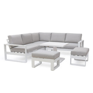 Amalfi Small Corner Dining with Square Rising Table and Footstools 
(includes 2x footstools) | White  Maze   