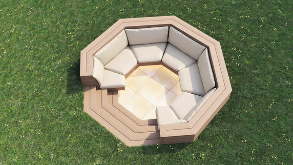 Classic™ Round Sunken Seating Area | Light Brown  OVAEDA® Composite Decking & Porcelain Paving with Porcelain Paving Floor -  