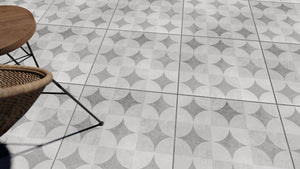 Decorio™ | Seville Grey Patterned Porcelain Paving Tiles (60x60x2cm)  Tilespace   