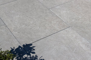 Full Tile Samples Stone Effect Porcelain Sample OVAEDA® Composite Decking & Porcelain Paving Lyme™ | Light Grey Stone Effect 60x90x2cm  
