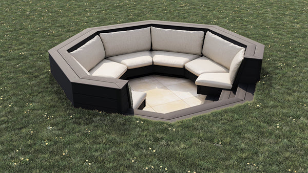 Luxxe™ Round Sunken Seating Area | Black  OVAEDA® Composite Decking & Porcelain Paving   