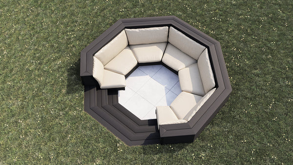Luxxe™ Round Sunken Seating Area | Black  OVAEDA® Composite Decking & Porcelain Paving with Porcelain Paving Floor -  
