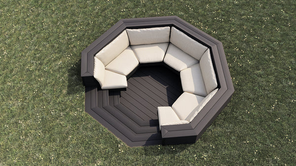 Luxxe™ Round Sunken Seating Area | Black  OVAEDA® Composite Decking & Porcelain Paving with Composite Decking Floor -  