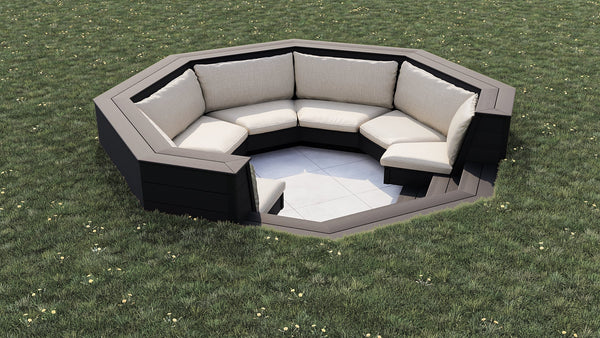 Luxxe™ Round Sunken Seating Area | Black  OVAEDA® Composite Decking & Porcelain Paving   