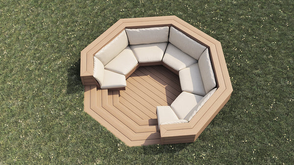 Luxxe™ Round Sunken Seating Area | Light Brown  OVAEDA® Composite Decking & Porcelain Paving with Composite Decking Floor -  