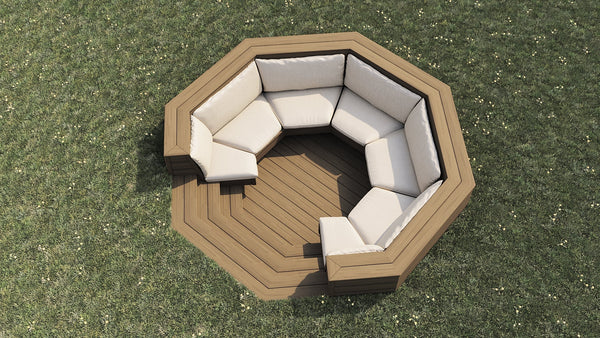 Luxxe™ Round Sunken Seating Area | Natural Brown  OVAEDA® Composite Decking & Porcelain Paving with Composite Decking Floor -  