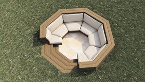 Luxxe™ Round Sunken Seating Area | Natural Brown  OVAEDA® Composite Decking & Porcelain Paving with Porcelain Paving Floor -  