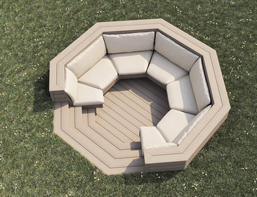 Luxxe™ Round Sunken Seating Area | Natural Grey OVAEDA® Composite Decking & Porcelain Paving with Composite Decking Floor -