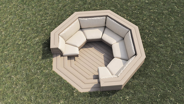 Luxxe™ Round Sunken Seating Area | Natural Grey  OVAEDA® Composite Decking & Porcelain Paving with Composite Decking Floor -  