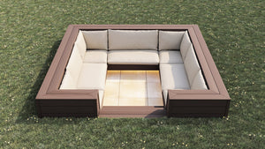 Luxxe™ Square Sunken Seating Area | Dark Brown  OVAEDA® Composite Decking & Porcelain Paving with Porcelain Paving Floor -  