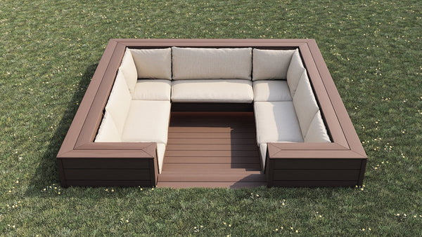 Luxxe™ Square Sunken Seating Area | Dark Brown  OVAEDA® Composite Decking & Porcelain Paving with Composite Decking Floor -  