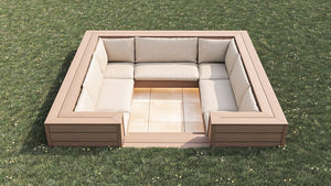 Luxxe™ Square Sunken Seating Area | Light Brown  OVAEDA® Composite Decking & Porcelain Paving with Composite Decking Floor -  