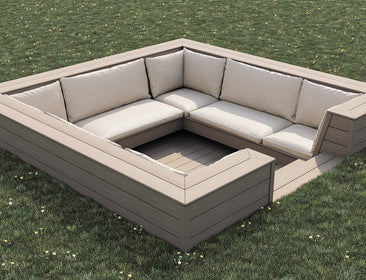 Luxxe™ Square Sunken Seating Area | Natural Grey OVAEDA® Composite Decking & Porcelain Paving