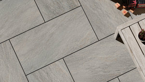 Millden™ | Light Grey Stone Effect Porcelain Paving Tiles (45x90x2cm)  Tilespace   
