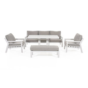 New York 3 Seat Sofa Set with Rising Table 
(150x90cm table) | White Frame / Oatmeal cushions  Maze   