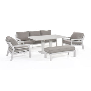 New York 3 Seat Sofa Set with Rising Table 
(150x90cm table) | White Frame / Oatmeal cushions  Maze   
