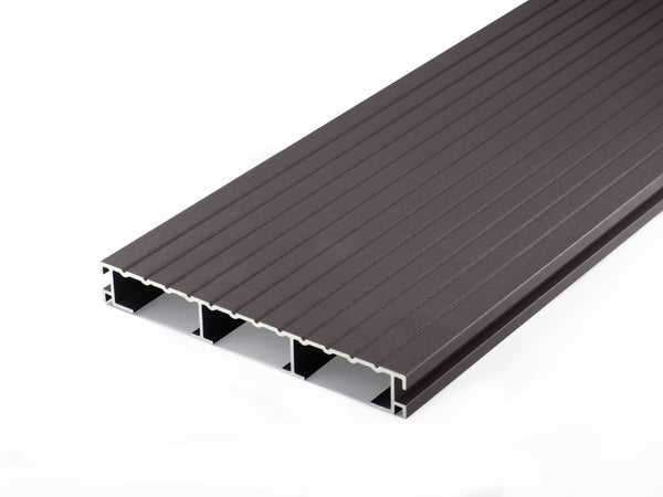 Non-combustible Aluminium Decking Board | RAL 8019 Grey Brown | 200mm x 25mm x 3.2m  Ryno Group   