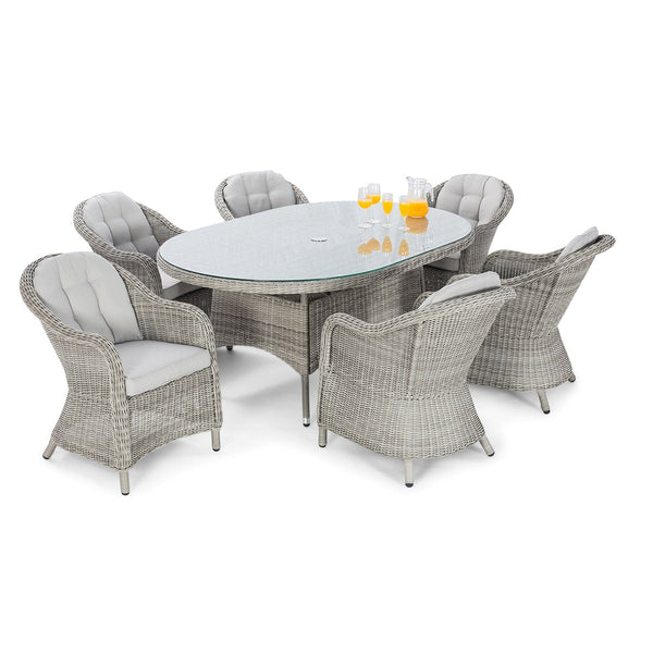 Oxford 6 Seat Oval Fire Pit Dining Set with Heritage Chairs  | Light Grey  Maze   