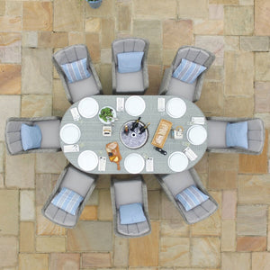 Oxford 8 Seat Oval Ice Bucket Dining Set with Venice Chairs and Lazy Susan | Light Grey  Maze   