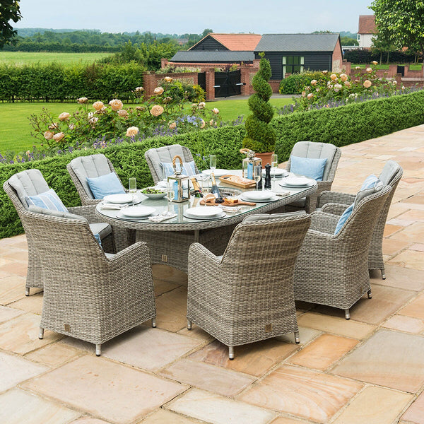 Oxford 8 Seat Oval Ice Bucket Dining Set with Venice Chairs and Lazy Susan | Light Grey  Maze   