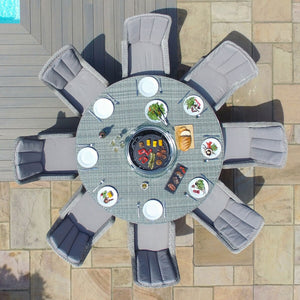 Oxford 8 Seat Round Fire Pit Dining Set with Venice Chairs and Lazy Susan | Light Grey  Maze   