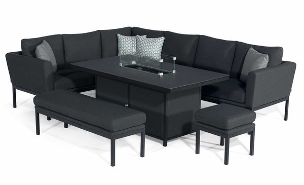 Pulse Rectangular Corner Dining Set with Fire Pit | Charcoal  Maze   