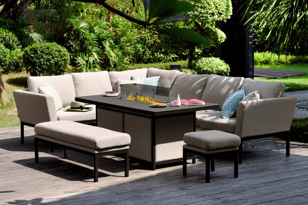Pulse Rectangular Corner Dining Set with Fire Pit | Taupe  Maze   
