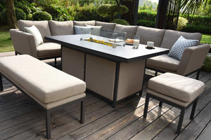 Pulse Rectangular Corner Dining Set with Fire Pit | Taupe  Maze   