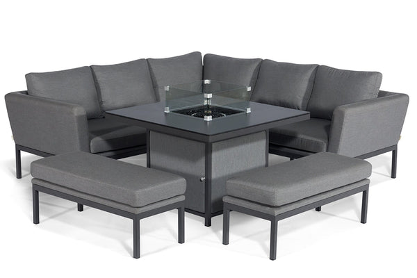 Pulse Square Corner Dining Set with  Fire Pit | Flanelle  Maze   