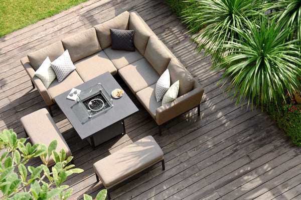 Pulse Square Corner Dining Set with  Fire Pit | Taupe  Maze   