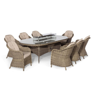 Winchester 8 Seat Round Fire Pit Dining Set with Heritage Chairs and Lazy Susan | Natural  Maze   