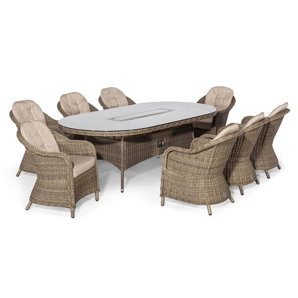 Winchester 8 Seat Round Fire Pit Dining Set with Heritage Chairs and Lazy Susan | Natural  Maze   