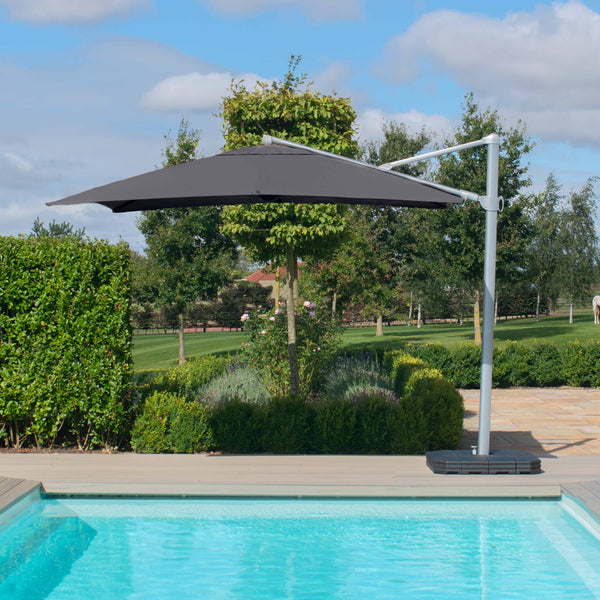 Zeus Cantilever Parasol 3m Square - With LED Lights & Cover | Charcoal  Maze   