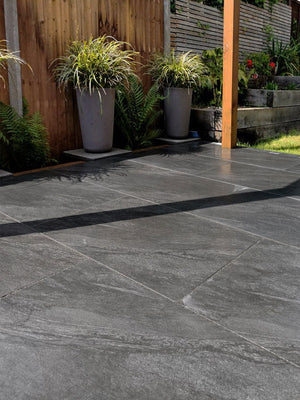 Dark Grey Colours Options | Porcelain Paving Sample Box (Choice of 3) Stone Effect Porcelain Sample OVAEDA® Composite Decking & Porcelain Paving Crombie™ | Dark Grey Stone Effect  