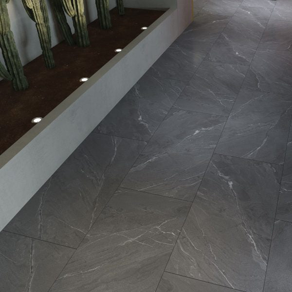 Laggan™ | Dark Grey Stone Effect Porcelain Paving Tiles (60x120x2cm)  OVAEDA® Composite Decking & Porcelain Paving   