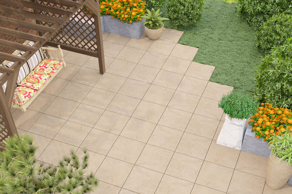 Bowmore™ | Beige Stone Effect Porcelain Paving Tiles (60x60x2cm)