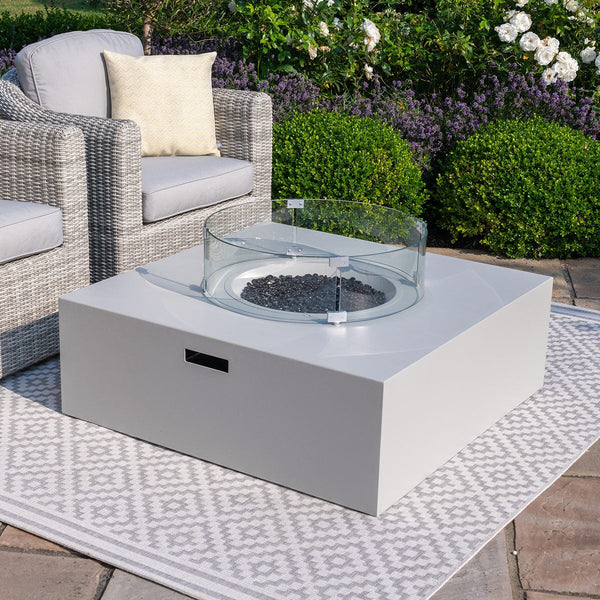 100x100cm Square Gas Fire Pit (includes glass surround, and fire stones) | Pebble White