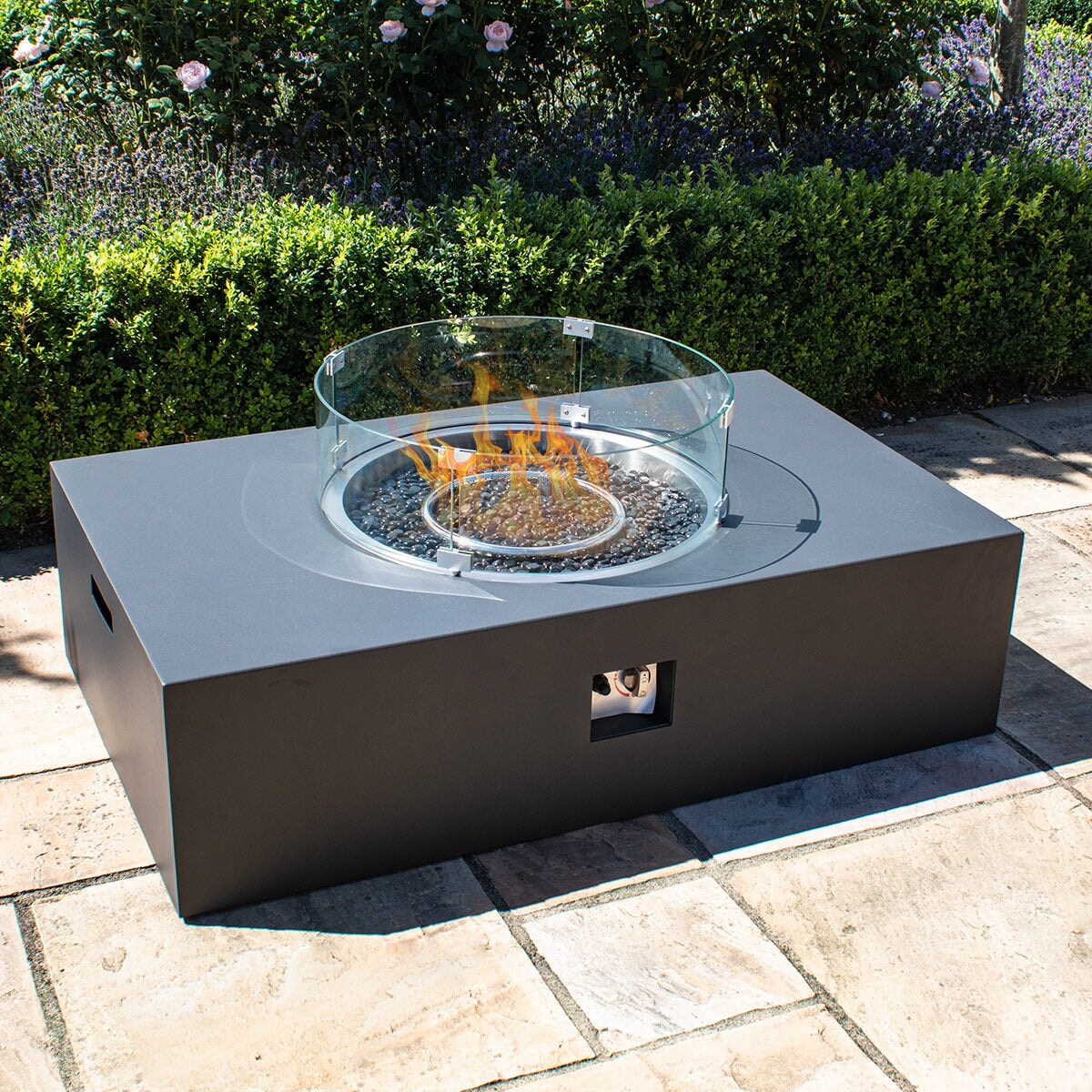 127x77cm Rectangular Fire Pit
(includes glass surround, and fire stones) | Charcoal