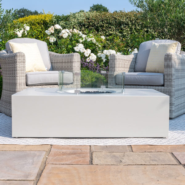 127x77cm Rectangular Fire Pit
(includes glass surround, and fire stones) | Pebble White  Maze   