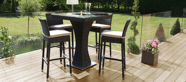 4 Seat Square Bar Set with Ice Bucket | Brown | Flat Weave  Maze   